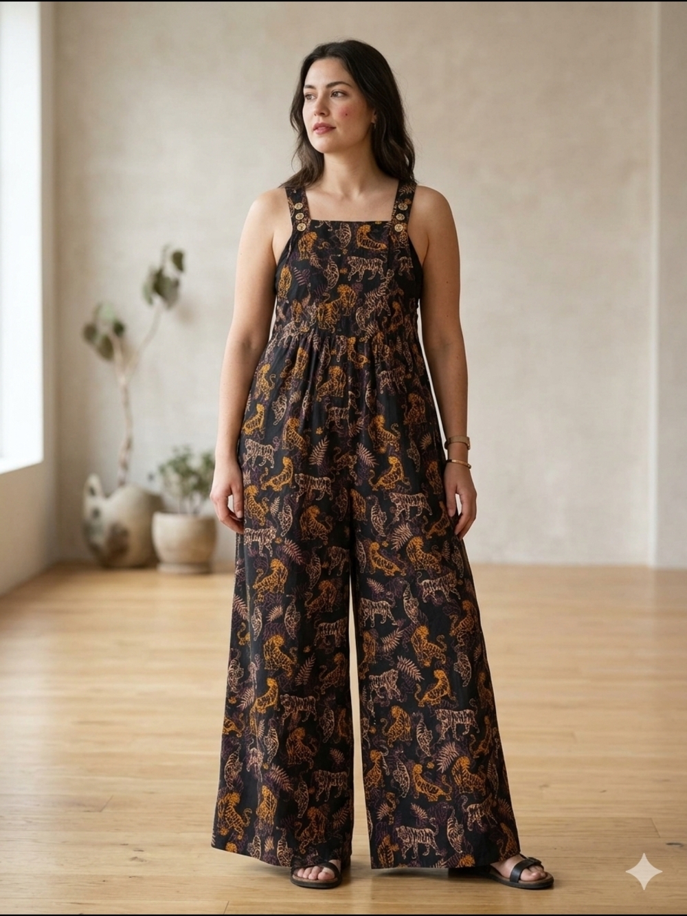 BiBi Wide-Leg Tiger Print Jumpsuit
